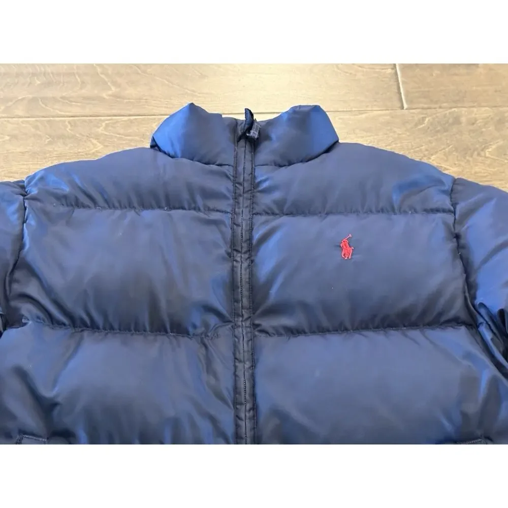 Vintage Polo Ralph Lauren Youth Navy Blue Puffer Down Full Zip Jacket M 12/14